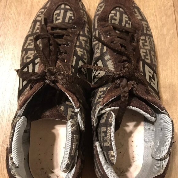 FENDI FF Monogram Suede and Canvas Fashion Sneakers - MADE IN ITALY - Picture 9 of 11